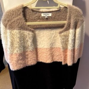 Designer cristina paris striped furry cardigan